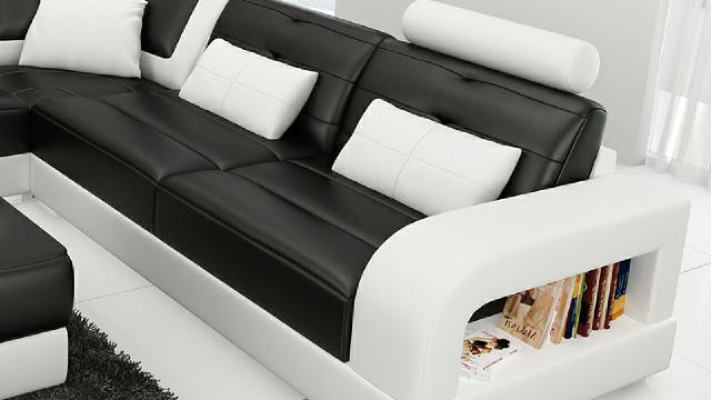 LEATHER SOFA WITH USB, CORNER SOFA "H2209" SOFA SUITE DESIGNER COUCH Custom-made