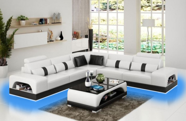Designer living landscape corner sofa, sofa with USB, big L shape, XXL seat suite Sandberg