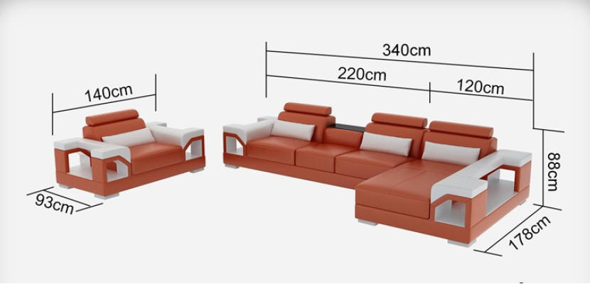 Leather sofa, living area, corner sofa, armchair, couch set, modern design sofa + USB