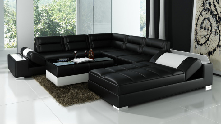 Comfortable statement new leather U-shaped corner sofa for your living ambiance