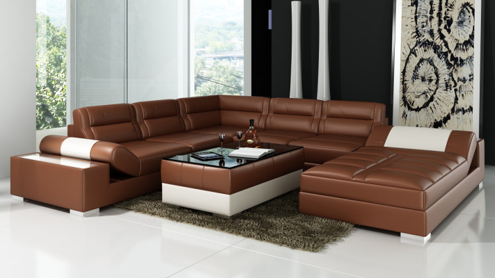 Comfortable statement new leather U-shaped corner sofa for your living ambiance