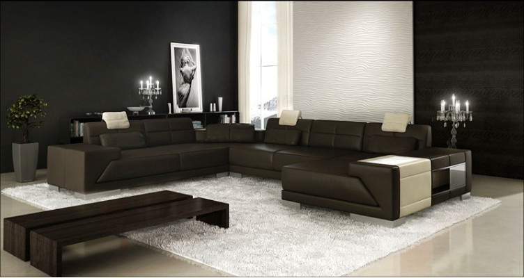 Leather sofa with USB Couch Designer sofa U-shape corner set Upholstered corner XXL Big