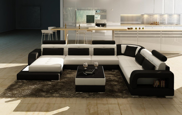 XXL large living area sofa with USB upholstery leather sofa suite couches with light