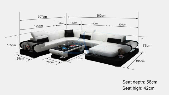 Sofa Corner Couch Functional Sofa + USB U Shape Faux Leather Beige Sleep Function