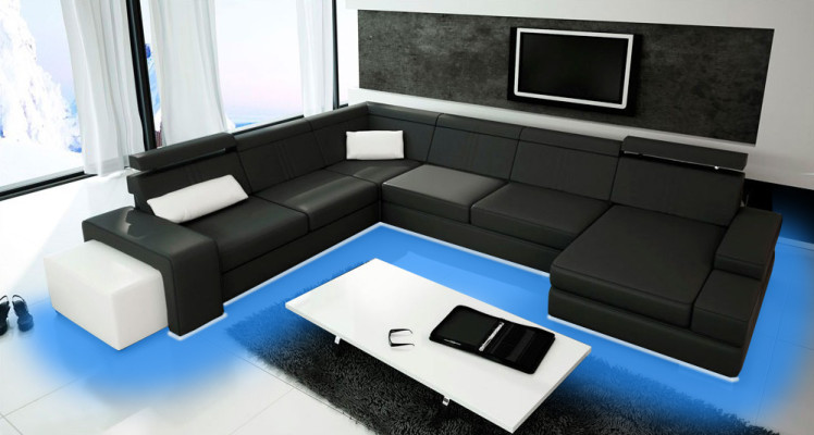 U-shaped sofa with USB couch upholstery living area leather corner set XXL new