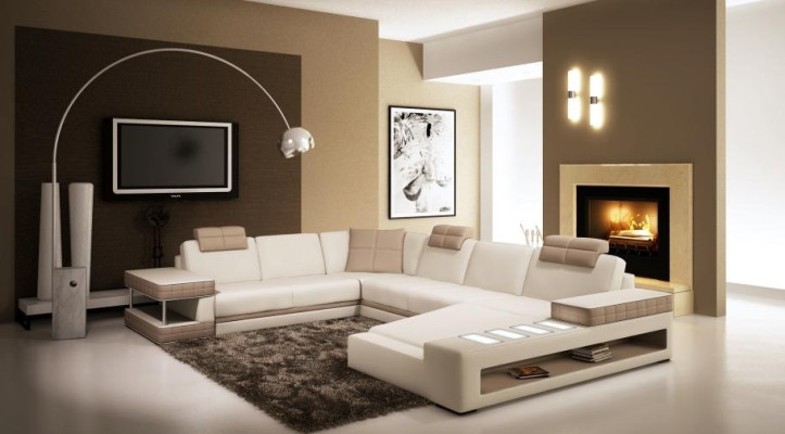 XXL living landscape, U-shaped leather sofa, upholstered corner sofa, sofa, couch, leather, textile, USB