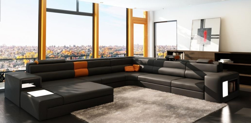 Design couch sofa corner sofa upholstered corner seat set living landscape leather USB+LED