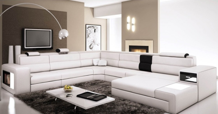 Design corner sofa upholstered couch corner seat set living room landscape leather USB+LED