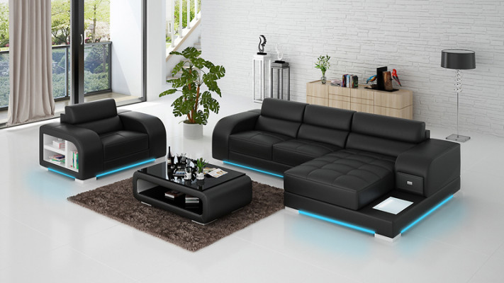 Leather sofa with USB couch living landscape corner sofa + armchair set design sofa new