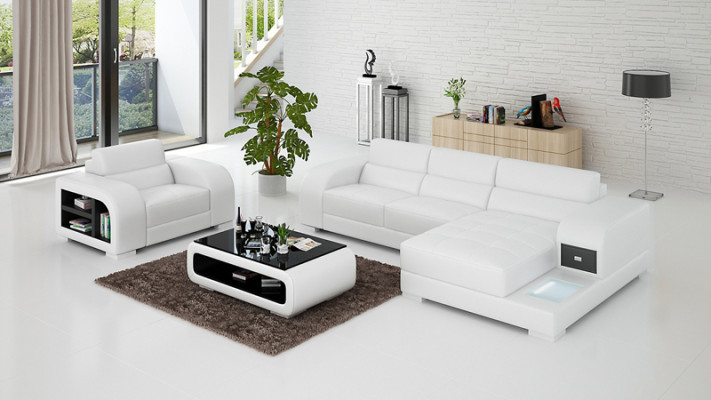 Leather sofa with USB couch living landscape corner sofa + armchair set design sofa new