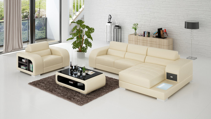 Leather sofa with USB couch living landscape corner sofa + armchair set design sofa new