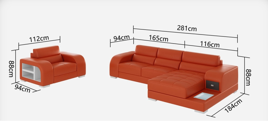 Leather sofa with USB couch living landscape corner sofa + armchair set design sofa new
