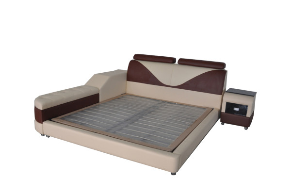Luxury leather design upholstered beds with USB, modern illuminated designer double bed