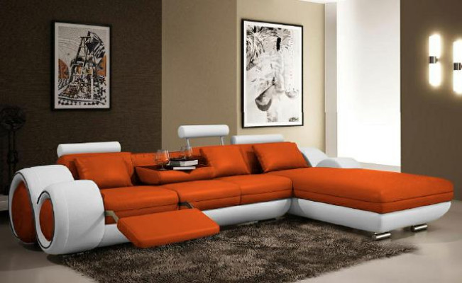Sectional USB living landscape leather sofa custom-made upholstered furniture couch