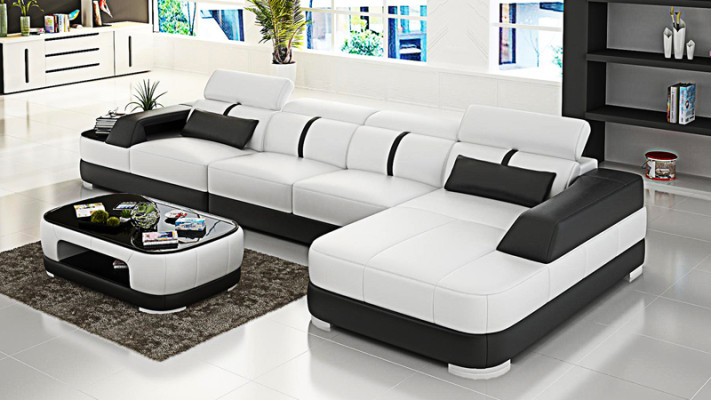 Leather sofa upholstery seat corner sofa set living room landscape couch with USB