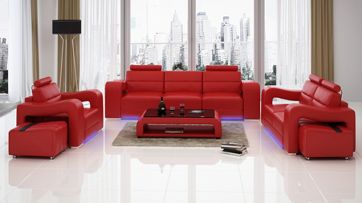 Leather sofa couch living landscape 3+2+1 seating set design modern sofa USB new