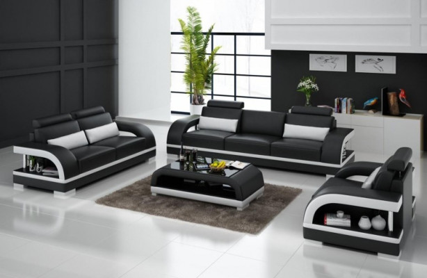 Designer sofa set leather sofa set 3+2+1 with USB sofa couch new white