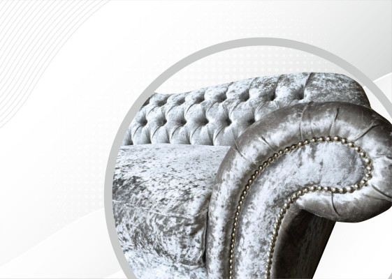 Three-seater sofa, 3-seat couch, Chesterfield upholstered seating set, grey velvet