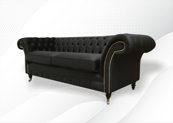 Chesterfield Couch Upholstered Sofas Classic Fabric Black Sofa 3 Seater
