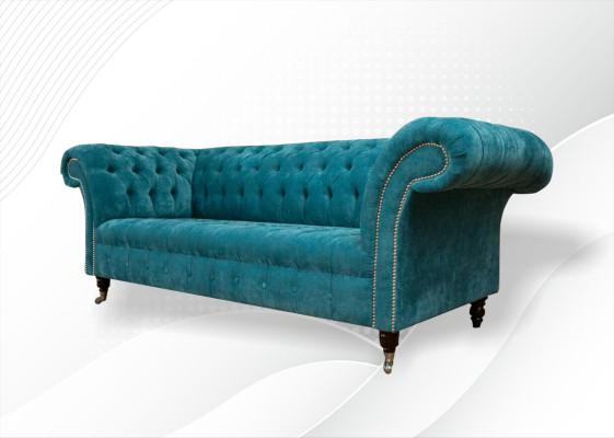 Chesterfield Couch Upholstered Sofas Classic Textile Turquoise 3-Seater Fabric