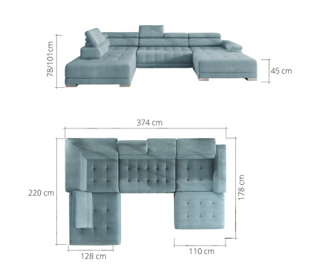 U-shaped sectional sofa, living area design, fabric sofas with bed function, sleeper couch