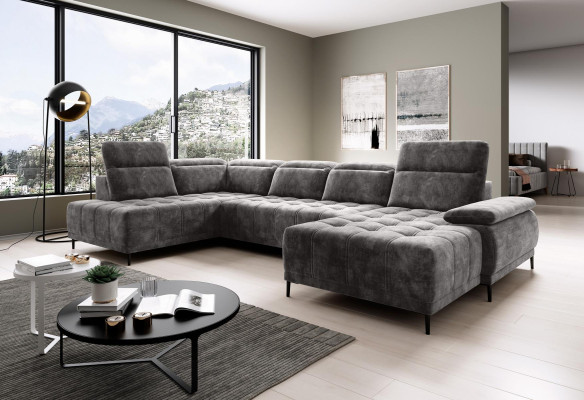 Sofa with bed function, couch, textile sofa, living landscape, leather design, corner sofa, U-shape.