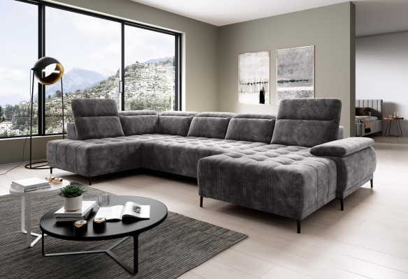 Sofa with bed function, couch, textile sofa, living landscape, leather design, corner sofa, U-shape.