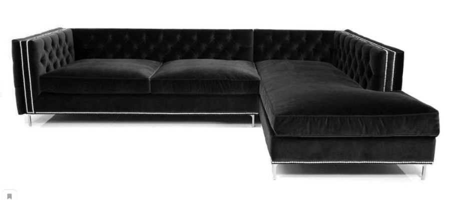 Blue corner sofa, XXL living landscape, furniture design couch, corner set upholstery, big Chesterfield.