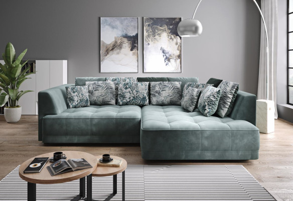 Sectional Sofa L Shape Living Landscape Couch Sectional Sofa Upholstery Green L-Shape Modern Sofa