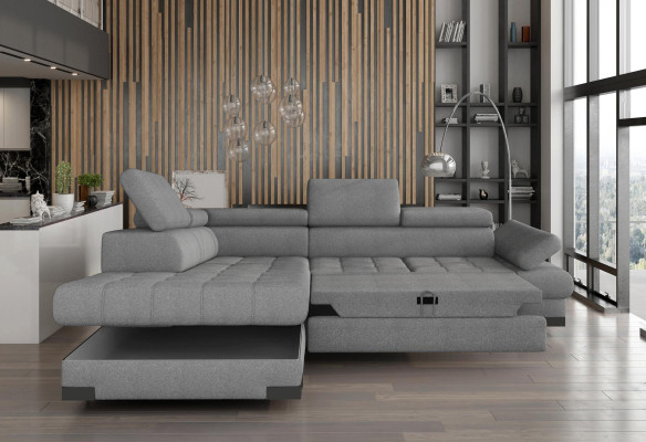 Gray L-shaped sofa couch upholstered corner living landscape design corner sofa textile leather