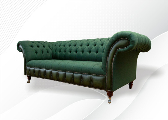 Chesterfield 3-Seater Dark Green Living Room Design Couches Upholstered Sofa Textile