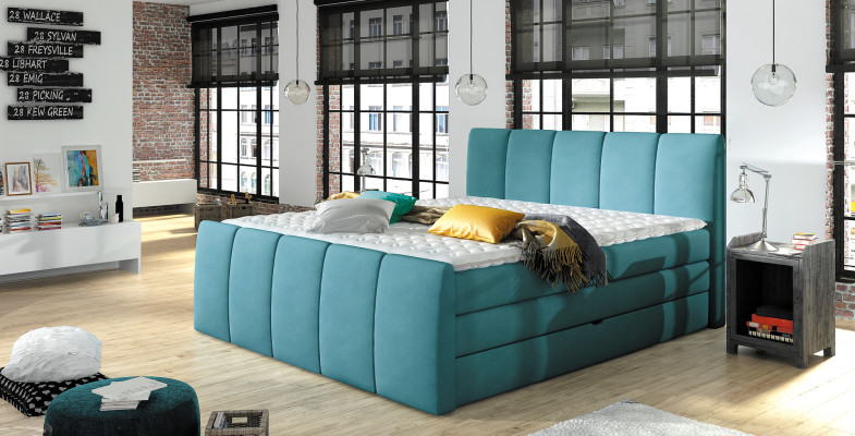 Box spring bed beds blue 180x200 sleep room textile hotel bed upholstery design