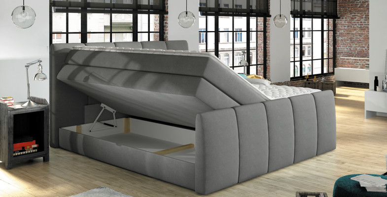Box spring bed beds blue 180x200 sleep room textile hotel bed upholstery design