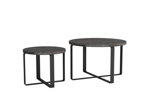 2x Coffee Side Tables Stainless Steel Black Round Furniture Modern Design Set