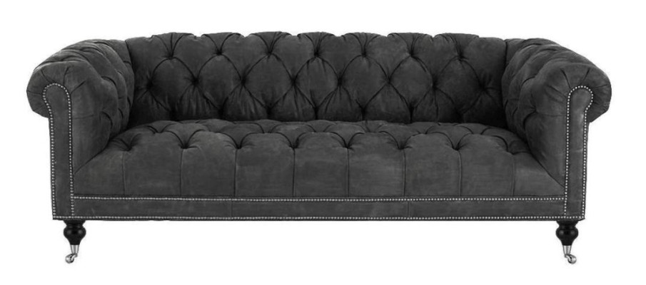 Brown three-seater Chesterfield modern design leather sofa design furniture velvet fabric