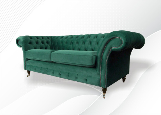Chesterfield 3 Seater Green Living Room Modern Design Couches Sofa Original Fabric