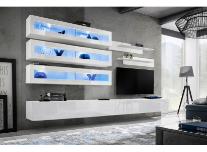 7-piece set living room designer style wall unit TV stand 2x wall shelves