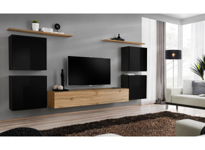 Wall unit, cabinet, wall shelf, wood living room furniture, TV stand, design sideboard.