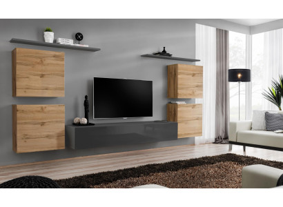 Wooden furniture wall unit living room gray wall shelf luxury furnishing new
