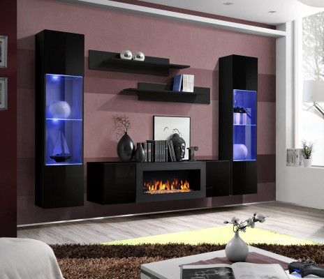 Designer black wall unit wooden furniture hanging display cabinet luxury sideboard wall shelves