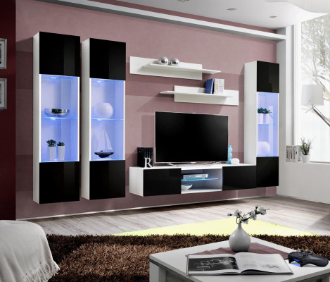 Wall unit TV stand sideboard hanging display cabinet wood white luxury living room
