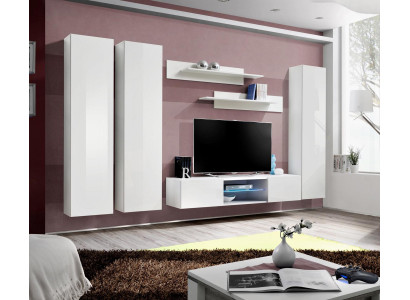 White wall unit wall cabinet complete living room designer TV stand wood