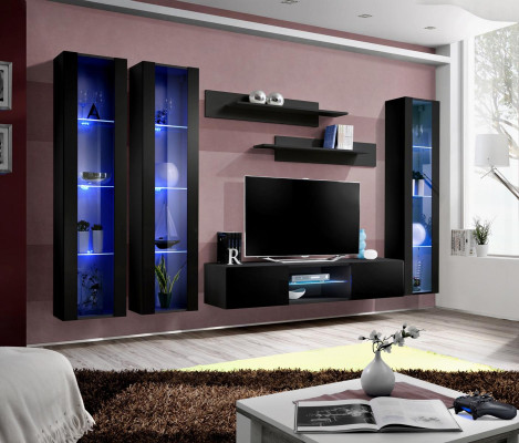 Luxury Black Living Room Wall Hanging Display Cabinet Designer Living Room Wood Furniture Interior Design