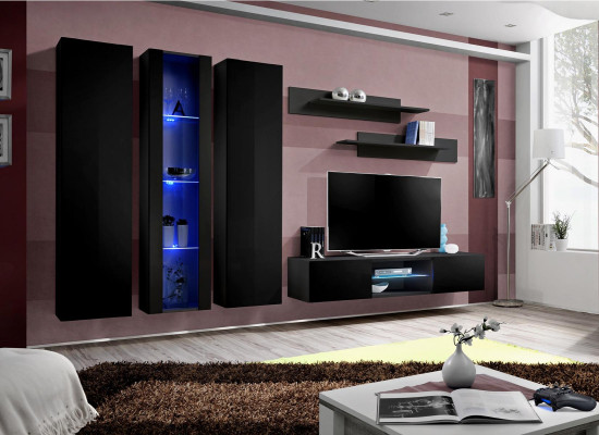 Living room wall unit set 6-piece TV stand cabinet wall shelf modern hanging display cabinet