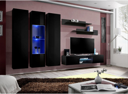 Black Living Room Wall Unit Luxury Set Hanging Display Cabinet TV Stand Wall Shelf Furniture