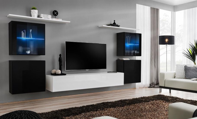 Living wall white wall shelves TV stand complete sideboard high-gloss furnishings