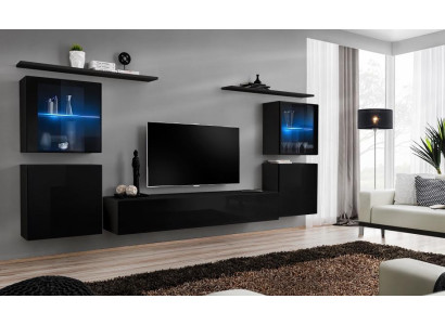 Black Wall Unit Living Room Furniture Luxury Wall Cabinet Complete Designer New