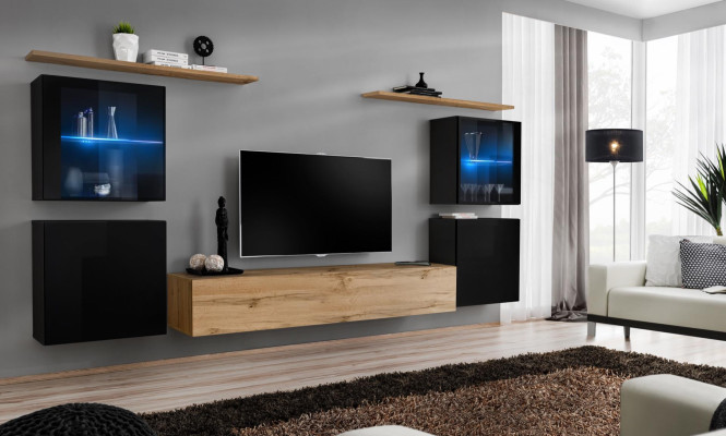 Living Room 4x Wall Cabinet Living Wall TV Stand Modern Design Set 7-Piece New