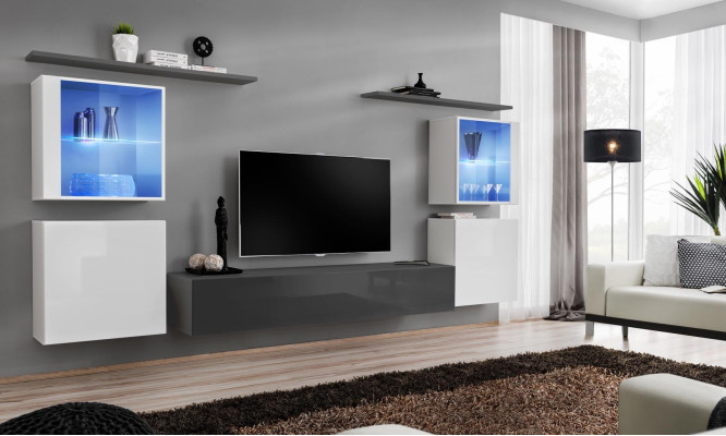 Set of 7-piece living room wall luxury sideboard TV stand lowboard wall shelves wall cabinet