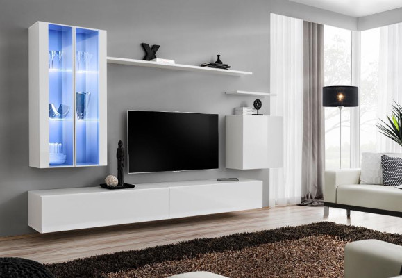 Living room wall unit 7-piece set 2x hanging cabinet design furniture living room style modern TV stand